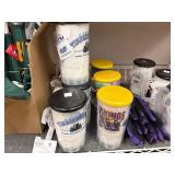 Football tchotchkes: flags, cups, blankets, key chains