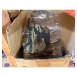 3 shelves of camo/orange hunting gear. Jackets, sweatshirts, hats, foam footballs