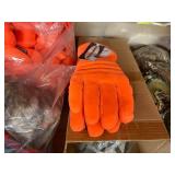 3 shelves of camo/orange hunting gear. Jackets, sweatshirts, hats, foam footballs