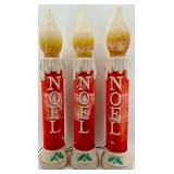 Vintage Noel Candle Blow Molds Set of 3 Red Candles with White Drips & Amber Flames