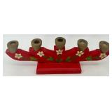 Vintage Scandinavian Style Red Hand-Painted Floral Wooden Candle Holder Set