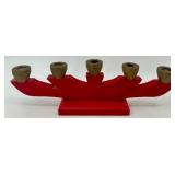Vintage Scandinavian Style Red Hand-Painted Floral Wooden Candle Holder Set
