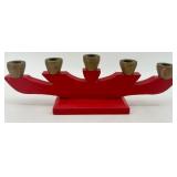 Vintage Scandinavian Style Red Hand-Painted Floral Wooden Candle Holder Set