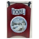 Christmas Decor Lot & Wooden Trees Noel Sign & Burlap Sack