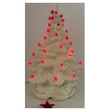 Vintage White Ceramic Christmas Tree Lamp & Red Star Ornament