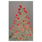 Vintage White Ceramic Christmas Tree Lamp & Red Star Ornament