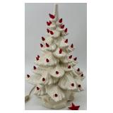 Vintage White Ceramic Christmas Tree Lamp & Red Star Ornament