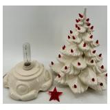 Vintage White Ceramic Christmas Tree Lamp & Red Star Ornament
