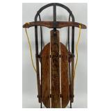 Vintage Wooden Toboggan Sled With Metal Frame & Rope
