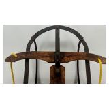 Vintage Wooden Toboggan Sled With Metal Frame & Rope