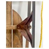 Vintage Wooden Toboggan Sled With Metal Frame & Rope