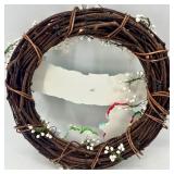 Vintage Christmas Snowman Figures With Twig Wreath Set