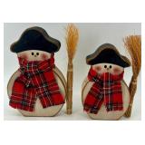 Vintage Christmas Snowman Figures With Twig Wreath Set