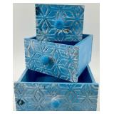 Winter Holiday Decor Lot: Snowflake Placemats, Let It Snow Candle, Blue Boxes and Santa