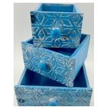 Winter Holiday Decor Lot: Snowflake Placemats, Let It Snow Candle, Blue Boxes and Santa