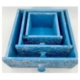 Winter Holiday Decor Lot: Snowflake Placemats, Let It Snow Candle, Blue Boxes and Santa