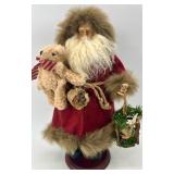 Plaid Tree Skirt & Burlap Tree, Santa Figurine & Teddy Bear Holiday Decor Lot