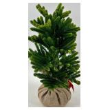 Plaid Tree Skirt & Burlap Tree, Santa Figurine & Teddy Bear Holiday Decor Lot