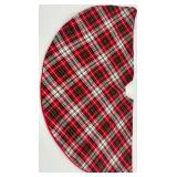 Plaid Tree Skirt & Burlap Tree, Santa Figurine & Teddy Bear Holiday Decor Lot