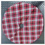 Plaid Tree Skirt & Burlap Tree, Santa Figurine & Teddy Bear Holiday Decor Lot