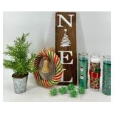 Noel Sign & Holiday Decor Bundle: Wreath, Candles, Origami Stars & Mini Tree