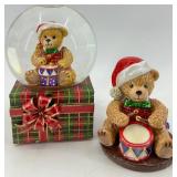 Christopher Radko Noel Bear Porcelain Figurine & Snowglobe