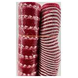 Merry Christmas Banner & Decorative Mesh Rolls & White Wicker Basket