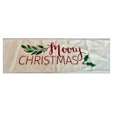 Merry Christmas Banner & Decorative Mesh Rolls & White Wicker Basket