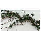 Pine Garland with Cones & Woven Basket, Patterned Cone Decor & Silver Coil Trim