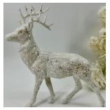 Glittery White Reindeer & Sleigh Decor Set With Turquoise Ornaments