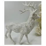 Glittery White Reindeer & Sleigh Decor Set With Turquoise Ornaments