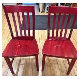 Red Painted Wooden Chairs Set of 2