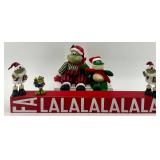 Fa La La Christmas Sign & Santa Frog Figurine Lot