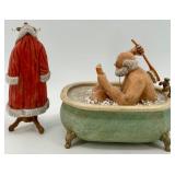Vintage Ceramic Wind up Santa in Tub with coat rack