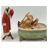 Vintage Ceramic Wind up Santa in Tub with coat rack