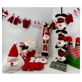 Christmas Plush Decor Set & Santa Figures & Elf Crown & Ho Ho Ho Sign