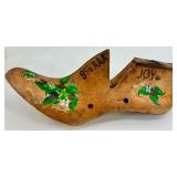 Vintage Painted Western Last Co Shoemaking Wood Form & Framed Santa Print & Gold Christmas Ornaments