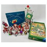 Christmas Ornaments Lot: Ravensburger Puzzle, Metal Reindeer & Snowmen