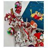 Christmas Ornaments Lot: Ravensburger Puzzle, Metal Reindeer & Snowmen