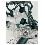 Green Wire String Lights With Clear Diamond Bulbs & Woven Sphere Decor Set