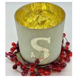 Holiday Decor Lot: Frosted Candle Holder w/S, Crackle Ornament & Garland