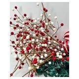 Christmas Decor Lot & String Lights, Red & White Ornaments & Poinsettia