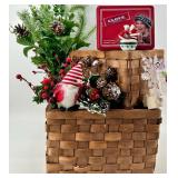 Two Woven Baskets & Christmas Decor Lot