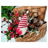 Two Woven Baskets & Christmas Decor Lot