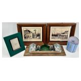 Tin Snowflake Canister & Two Farmhouse Framed Prints & Mini Village candle wall art