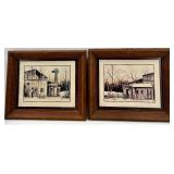 Tin Snowflake Canister & Two Farmhouse Framed Prints & Mini Village candle wall art