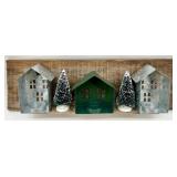 Tin Snowflake Canister & Two Farmhouse Framed Prints & Mini Village candle wall art