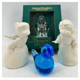 Marquis Waterford Crystal Angel, Blue Bird of Happiness & 2 Ceramic Angels