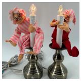 Candlestick Lamps & Vintage Plush Dolls Set of 2