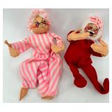 Candlestick Lamps & Vintage Plush Dolls Set of 2